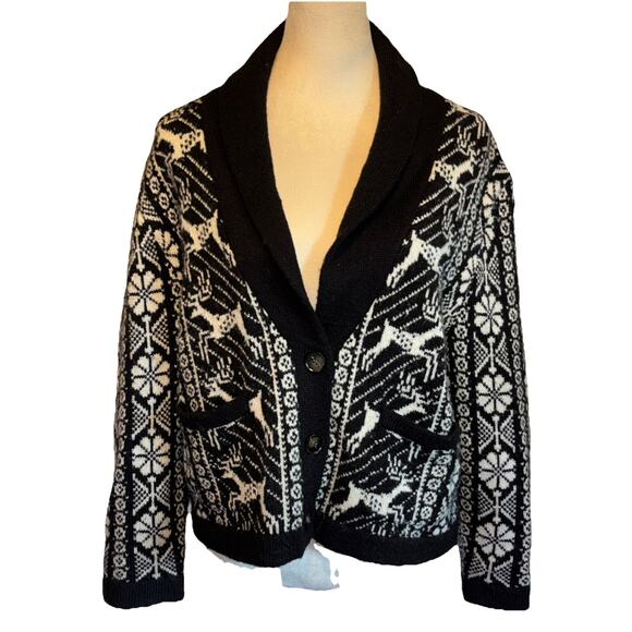 The Great Cardigan Womens Sz 1 Chalet Lodge Faire Isle Black And White Cardigan - Picture 1 of 10